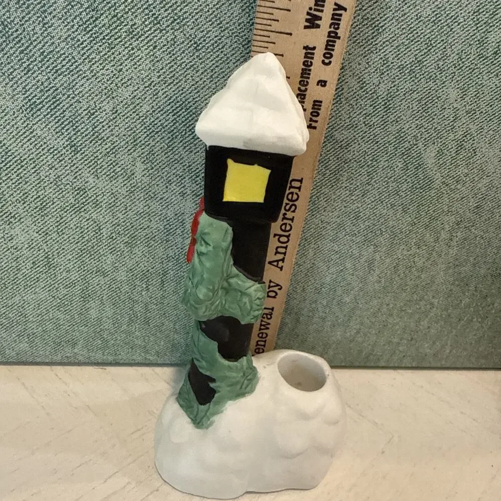 Vintage Christmas Village Ceramic Street  Lamp Taper Candle Holder EUC‎ 6